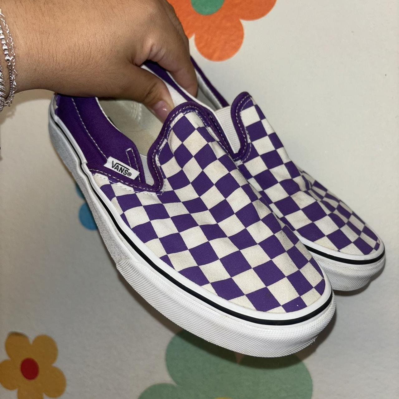 Vans purple and white checkered slip on shoes. Depop