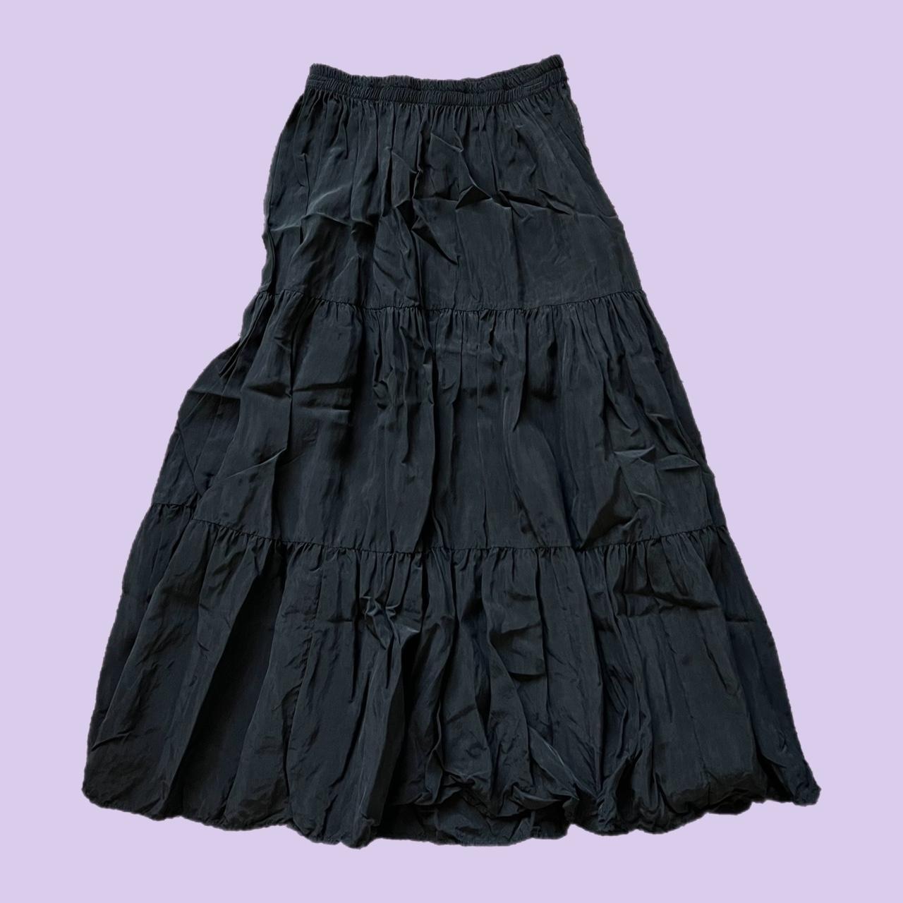 black tiered midi skirt vintage 90s black tiered... - Depop