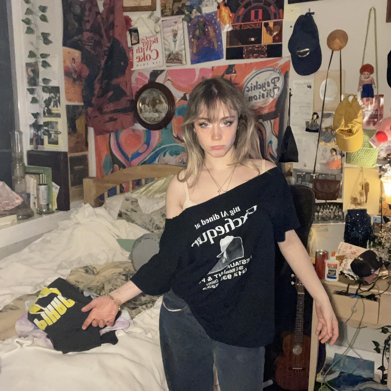 Large black very off the shoulder t-shirt - Depop