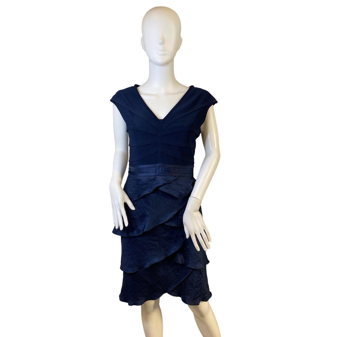 ADRIANNA PAPELL NAVY BLUE TULIP TIERED DRESS SZ