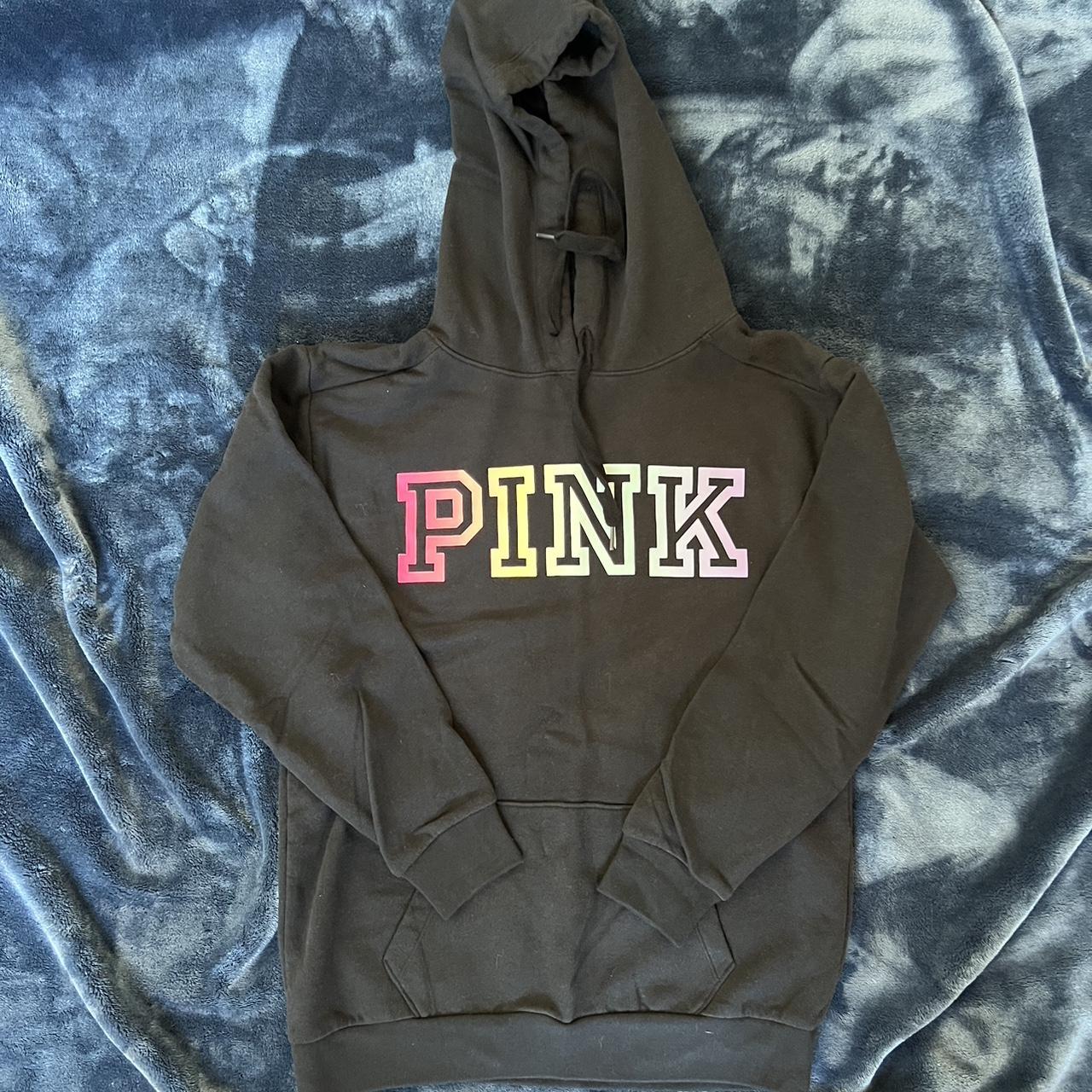 Pink Sweater, size xs Black sweater with rainbow... - Depop