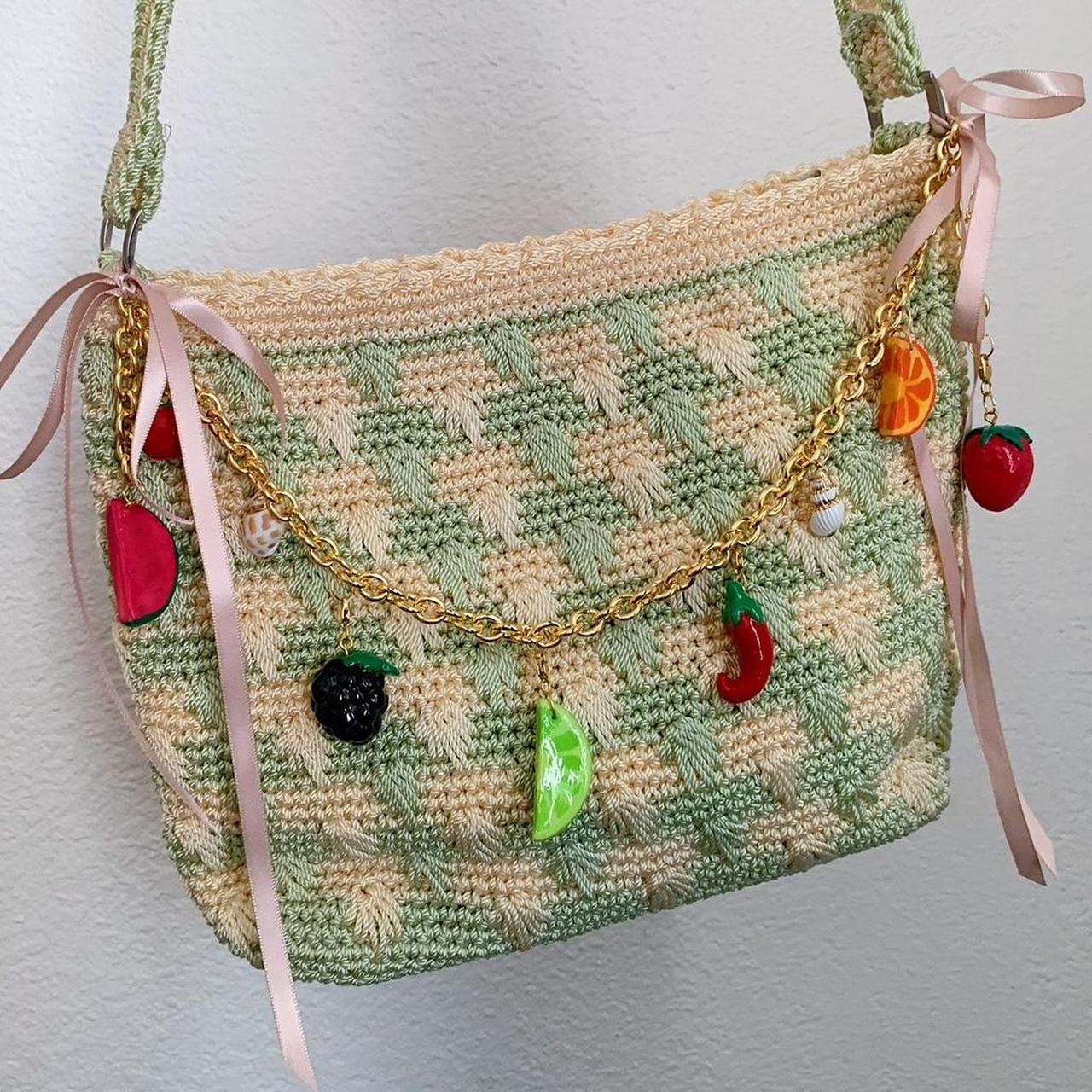 Vintage Woven Crochet Summer Bag with Fruit... - Depop