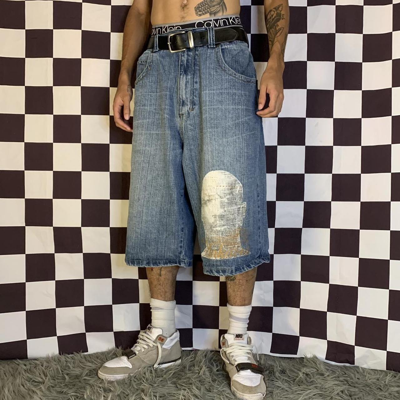 Vintage 2000s Makaveli denim shorts Front print of... - Depop