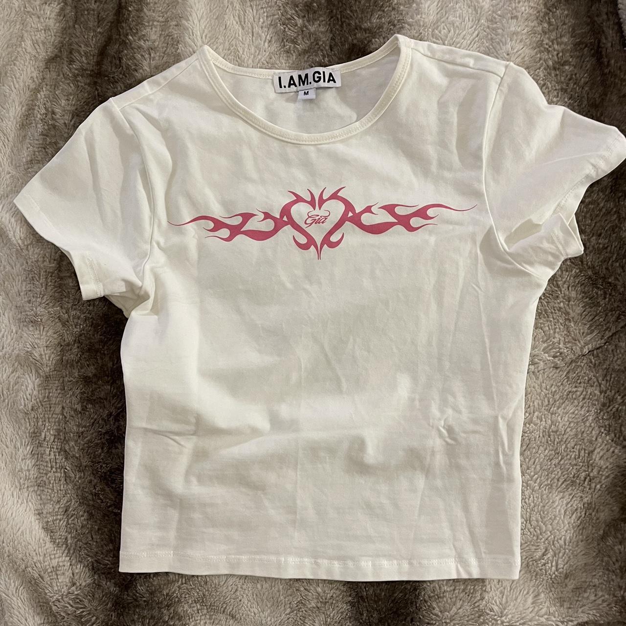 I.AM.GIA Women's White and Pink Crop-top | Depop