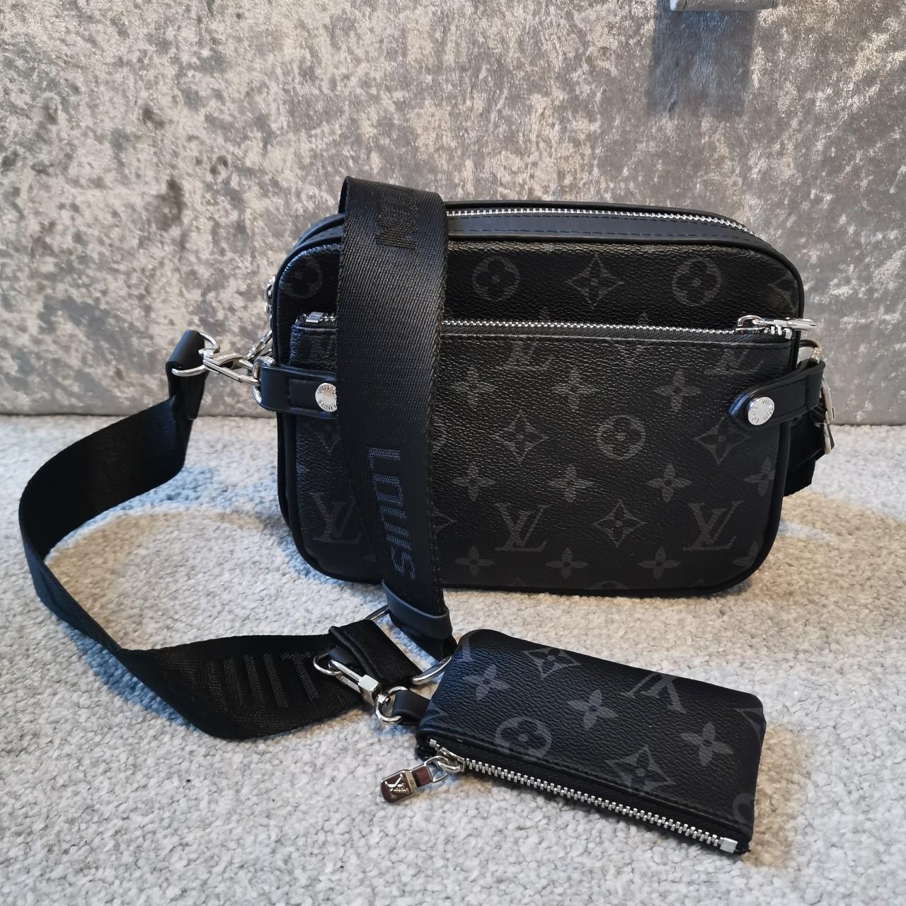 Designer inspired LV trio messenger body bag, black... - Depop