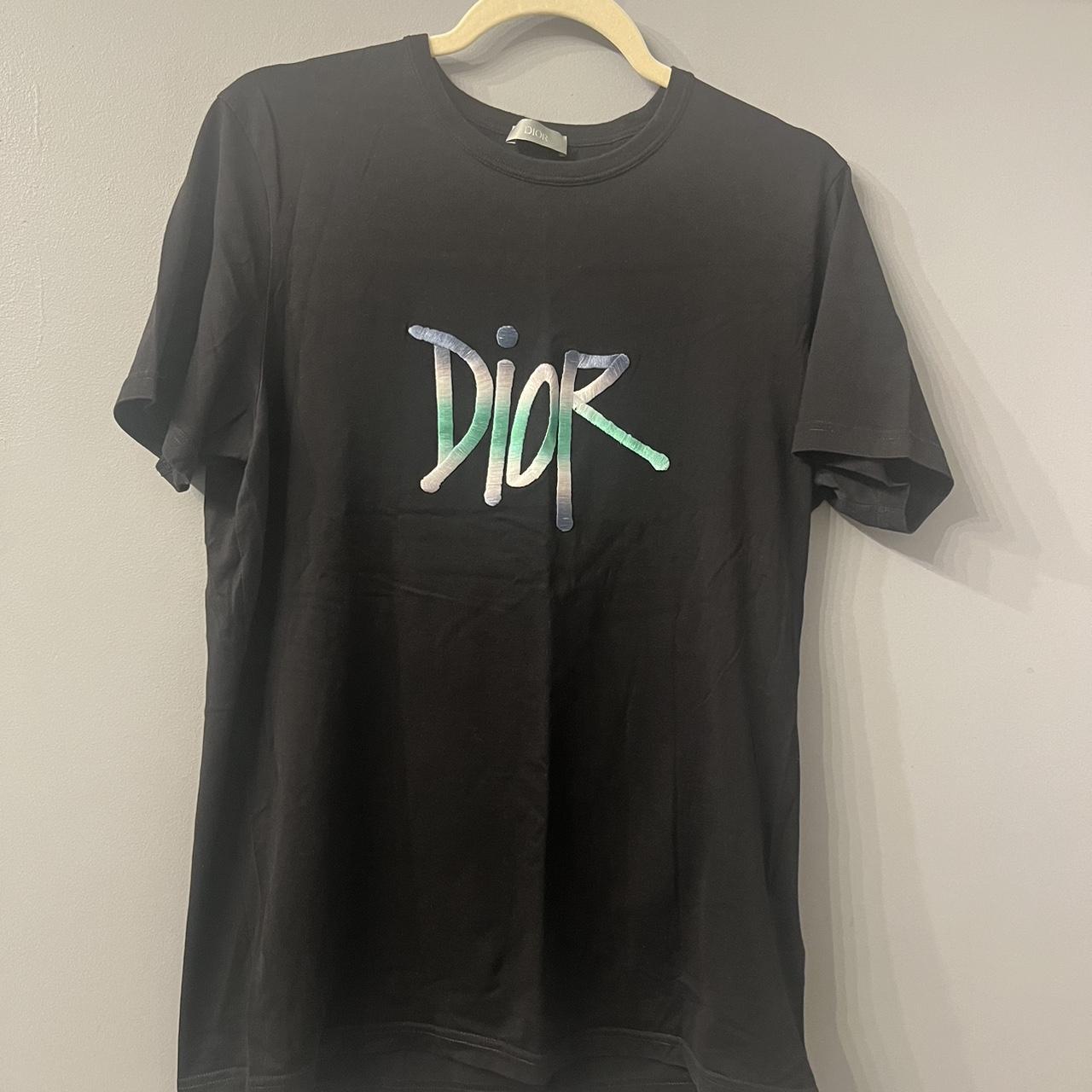 Dior mens black embroidered logo tshirt Size L would... - Depop