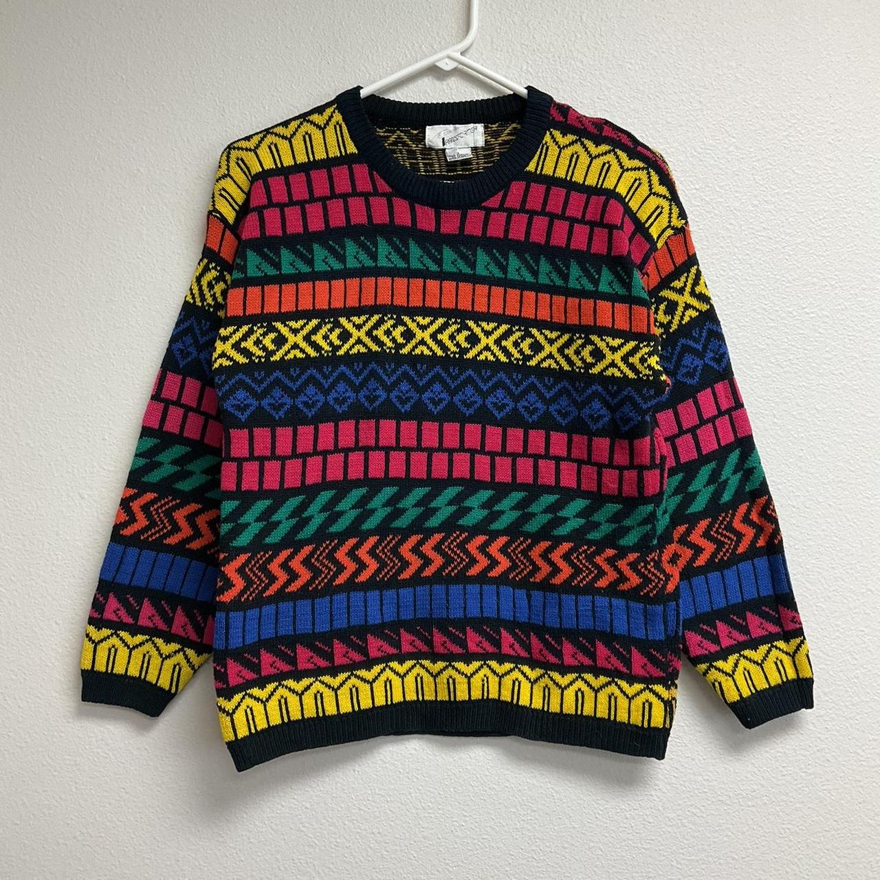 1980s rad retro colorful striped sweater Size... - Depop