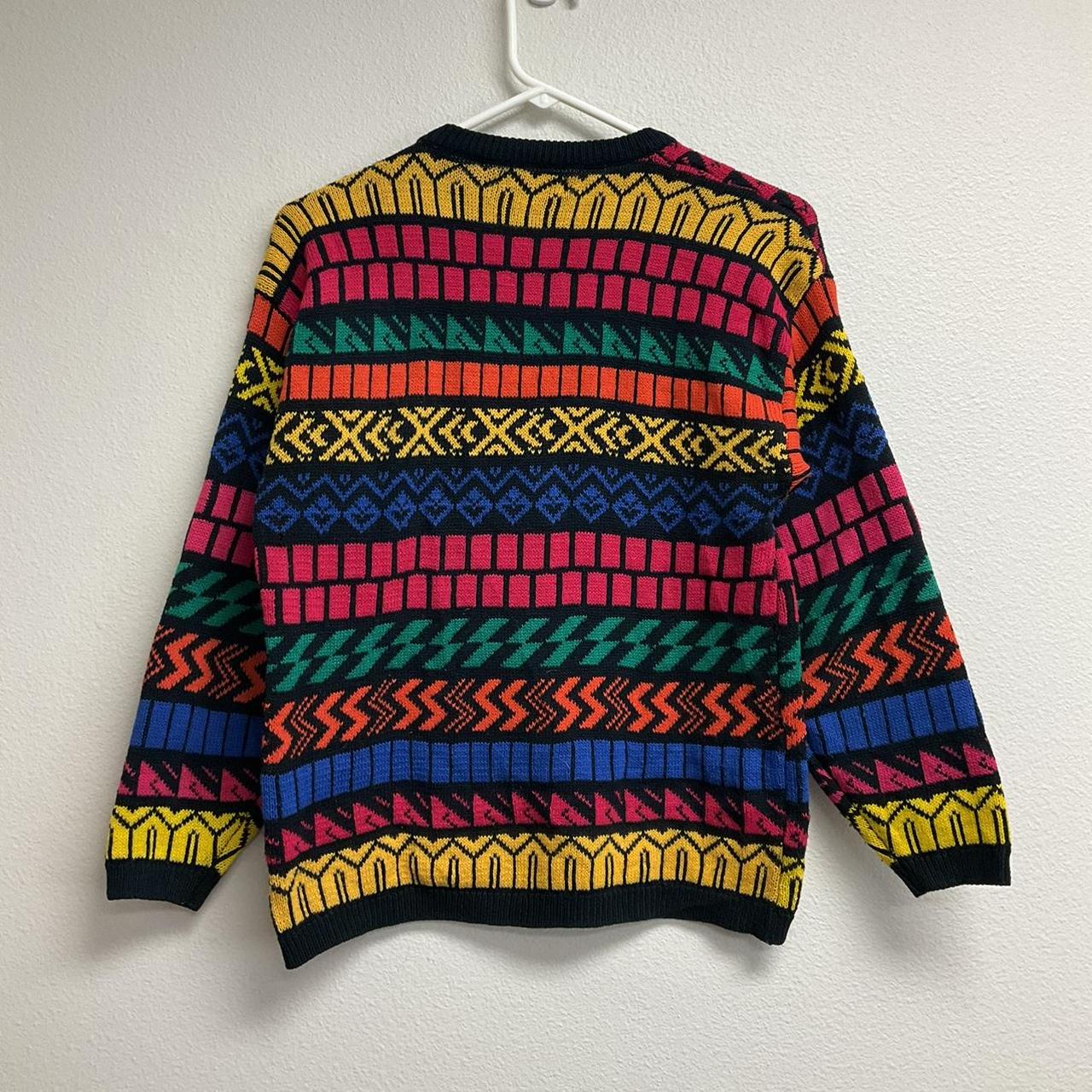 1980s rad retro colorful striped sweater Size... - Depop