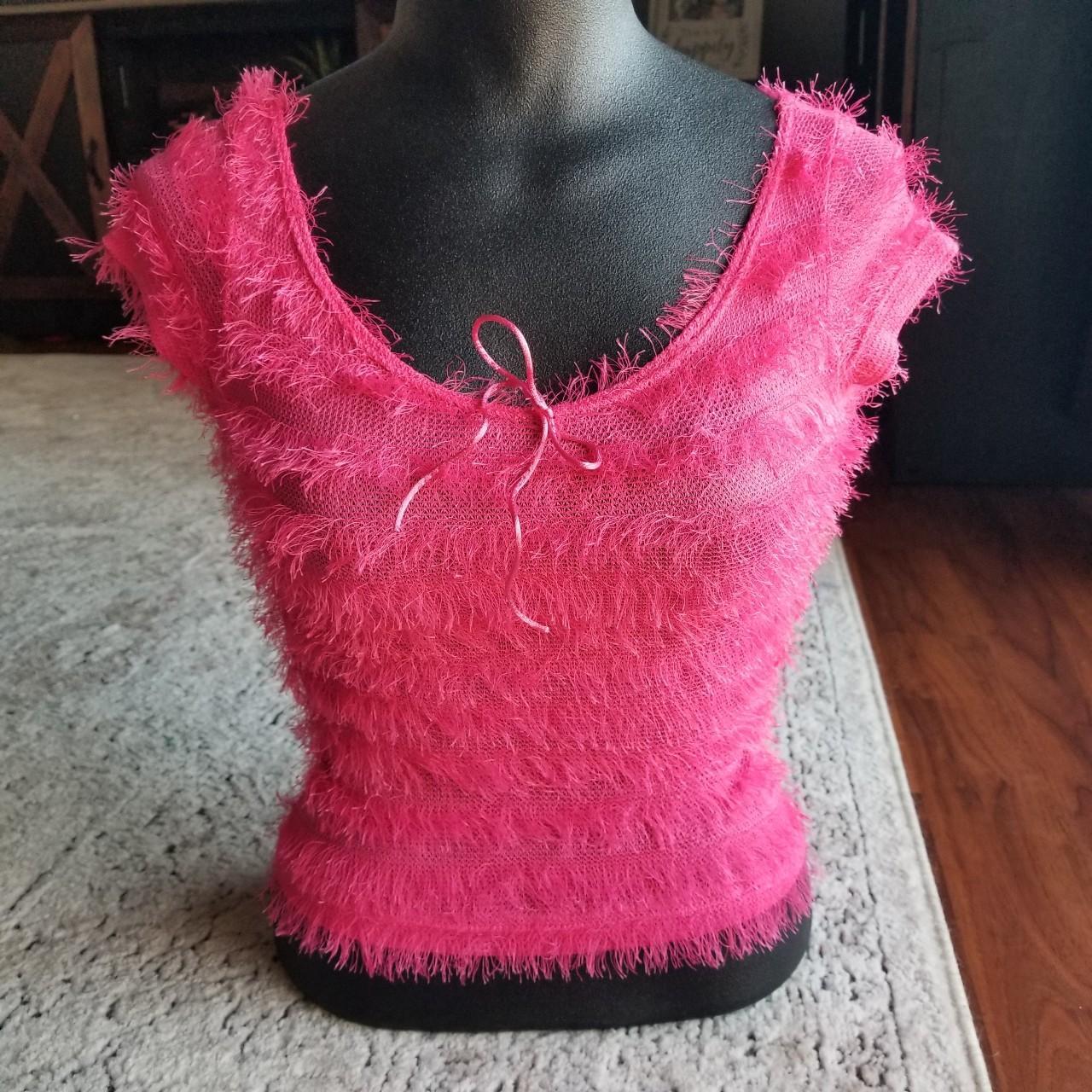 Gorgeous vintage 90'S hott pink semi sheer fuzzy... - Depop