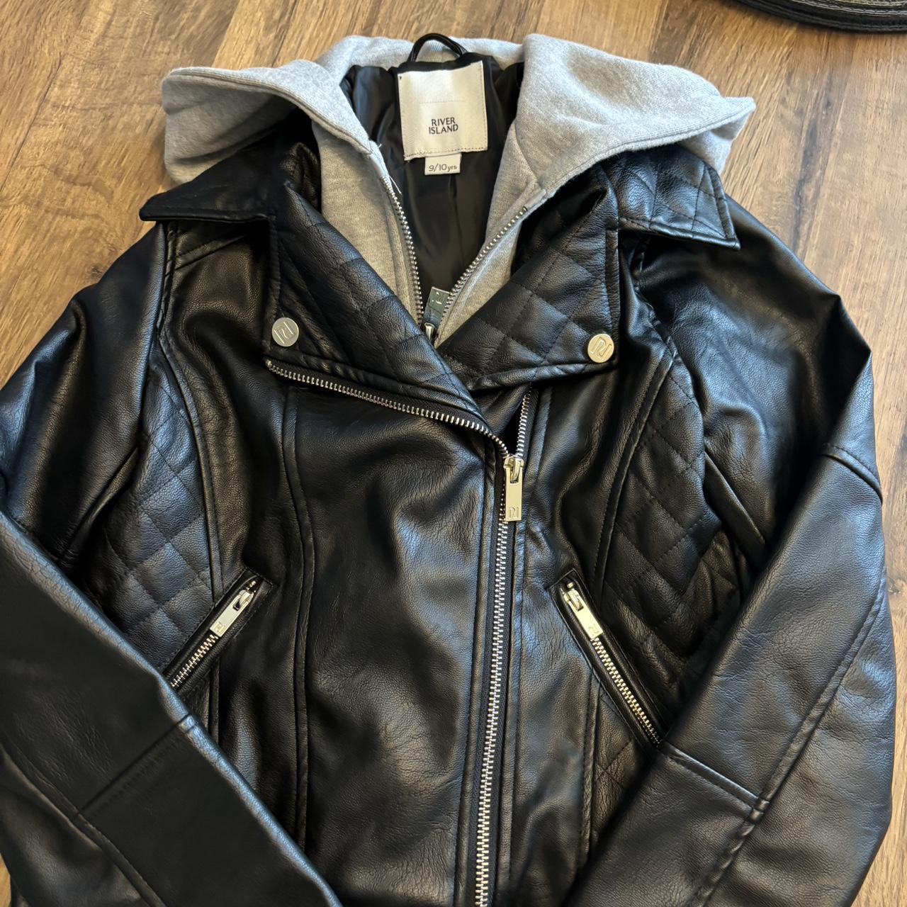 River island girls leather jacket with grey hoody. Depop