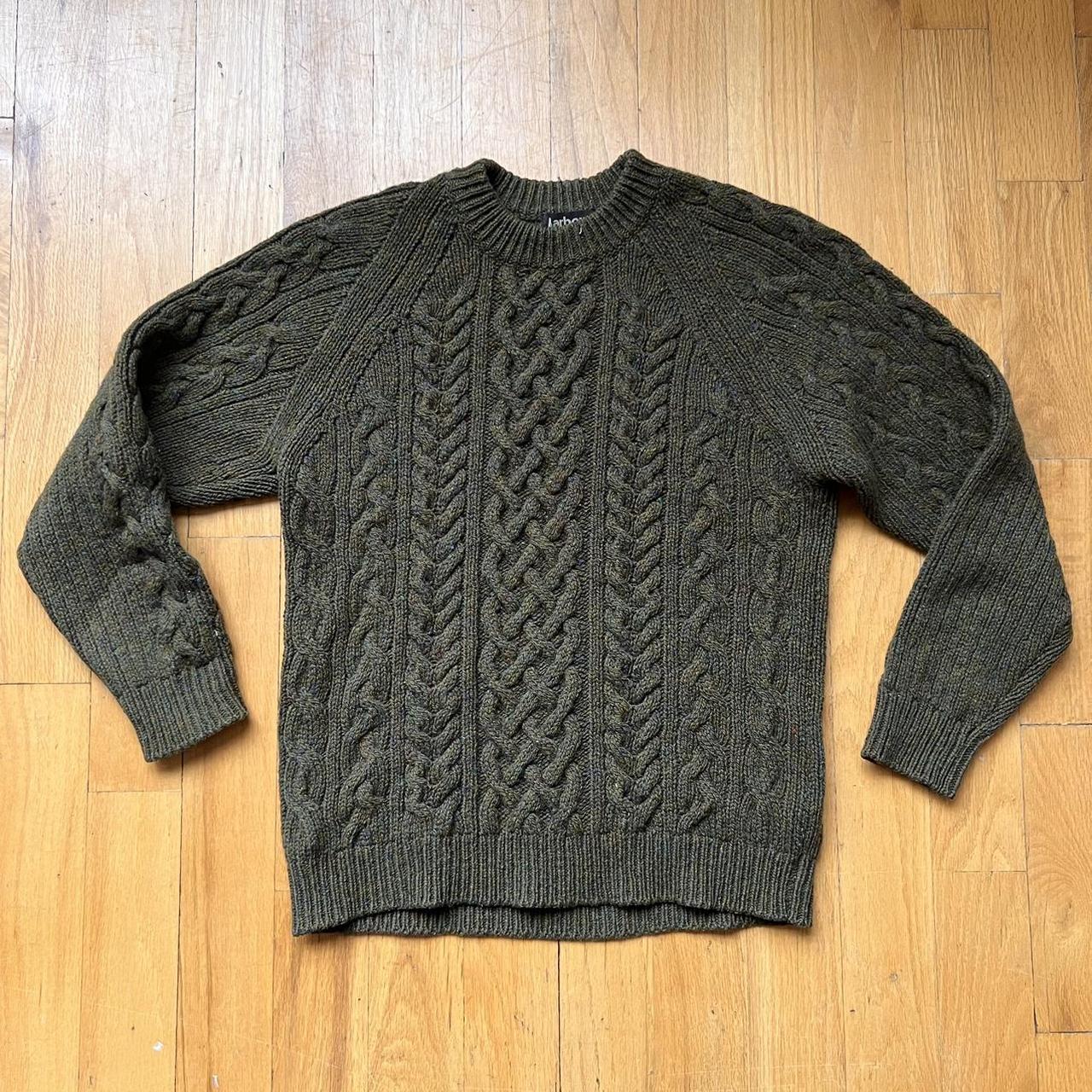 Barbour 100% wool cable knit sweater - green Made in... - Depop