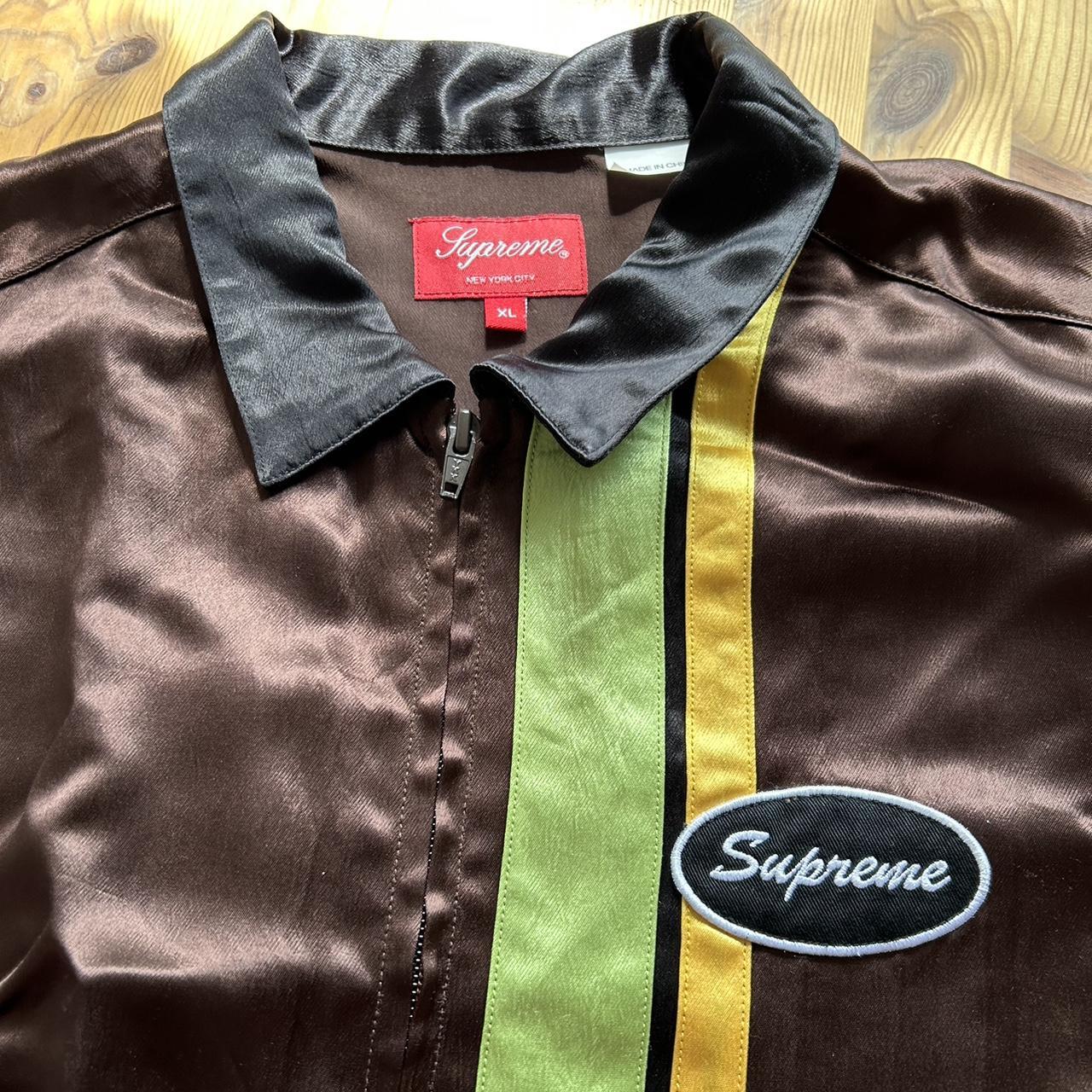 XL Supreme Satin Zip Up S/S Work Shirt Brown 🎳 great... - Depop