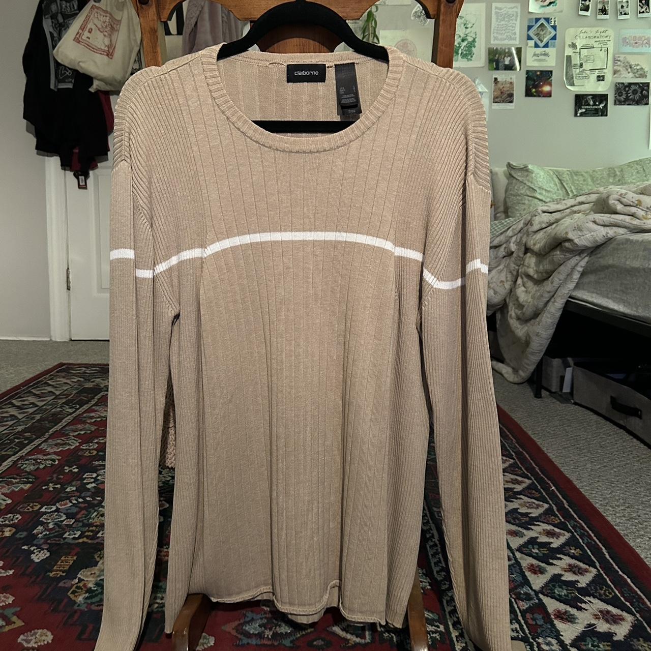 Liz Claiborne Women's Tan and Cream Jumper | Depop