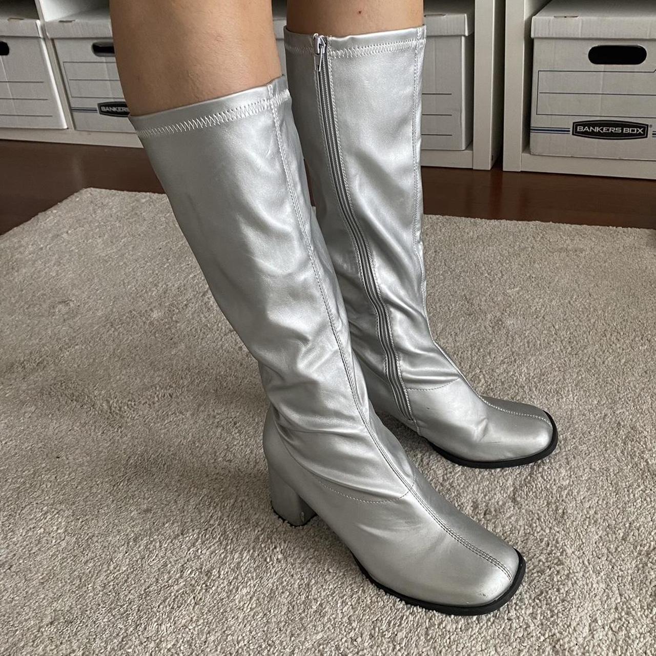 Silver Go Go Boots knee high 2.5 inch. Depop