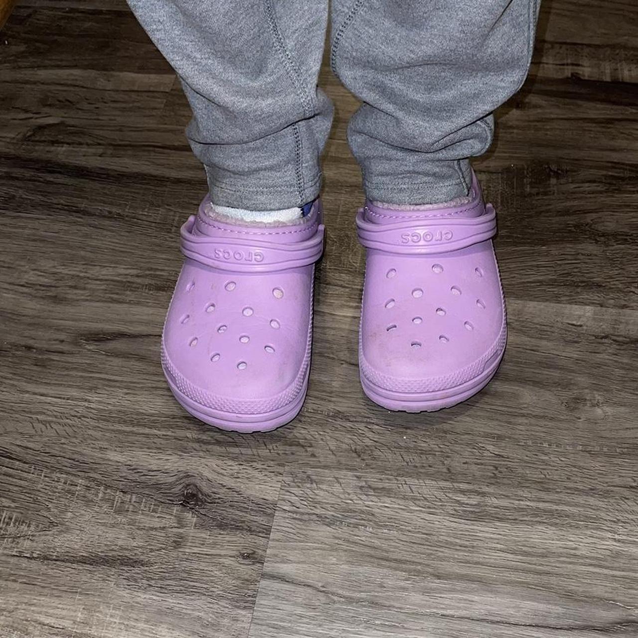 Purple crocs with fur inside need to be wiped down... - Depop