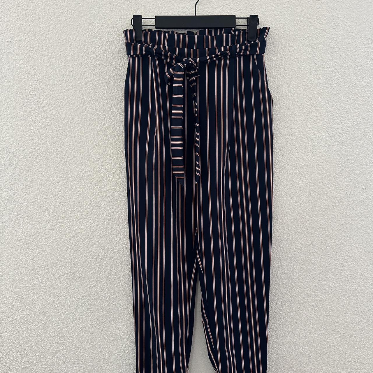 Pull Bear paper bag pants striped cuffed hem