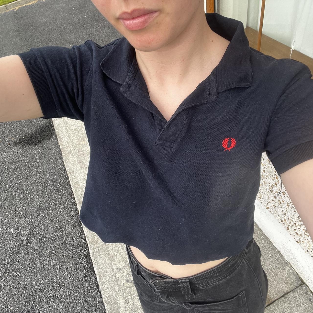 Fred Perry cropped polo shirt in navy. Selling. Depop