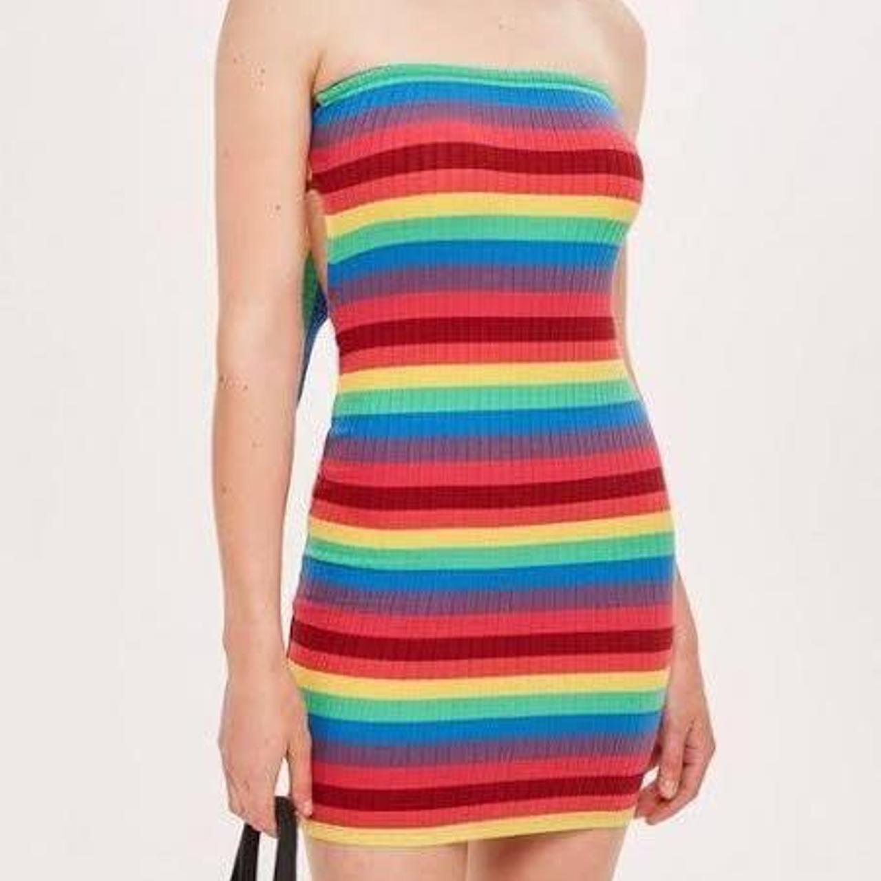 Topshop Rainbow Bandeau Tie Up Bodycon Mini Dress