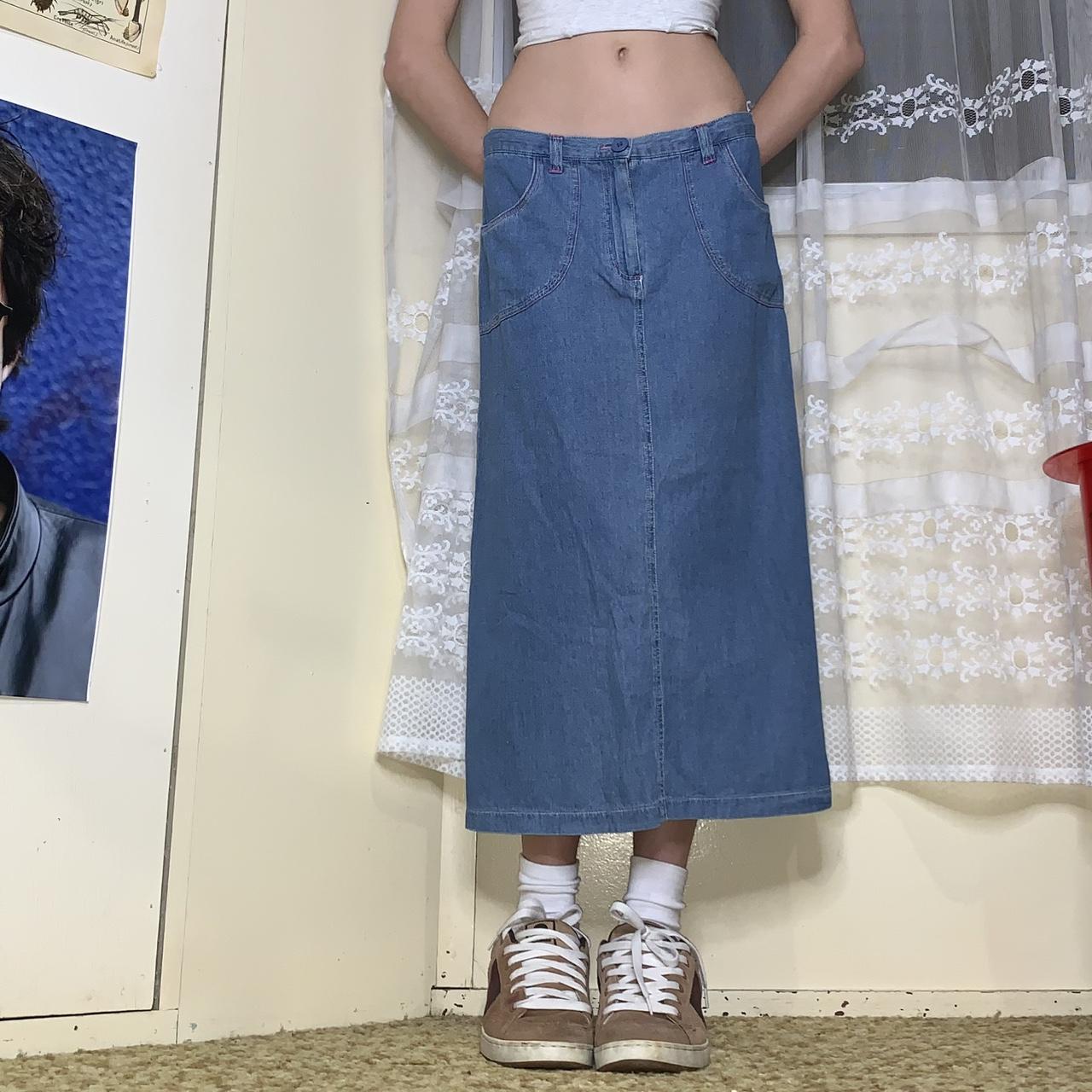 Mid length denim skirts 90s hotsell