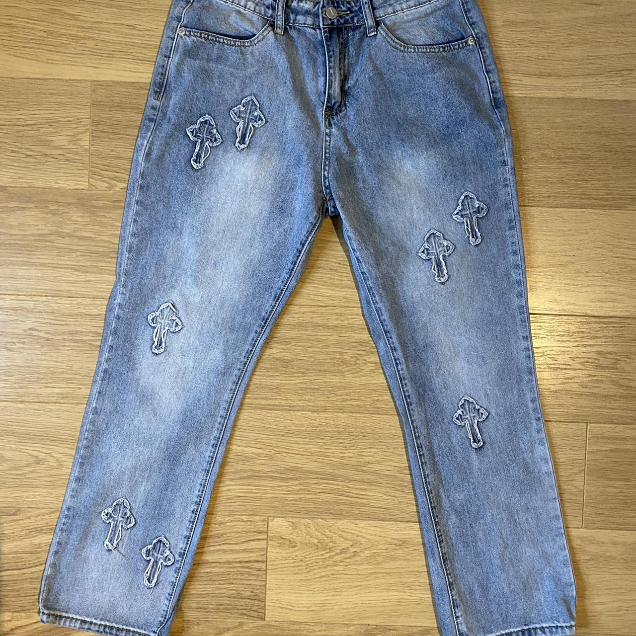 unbranded cross stitch jeans like chrome hearts... Depop