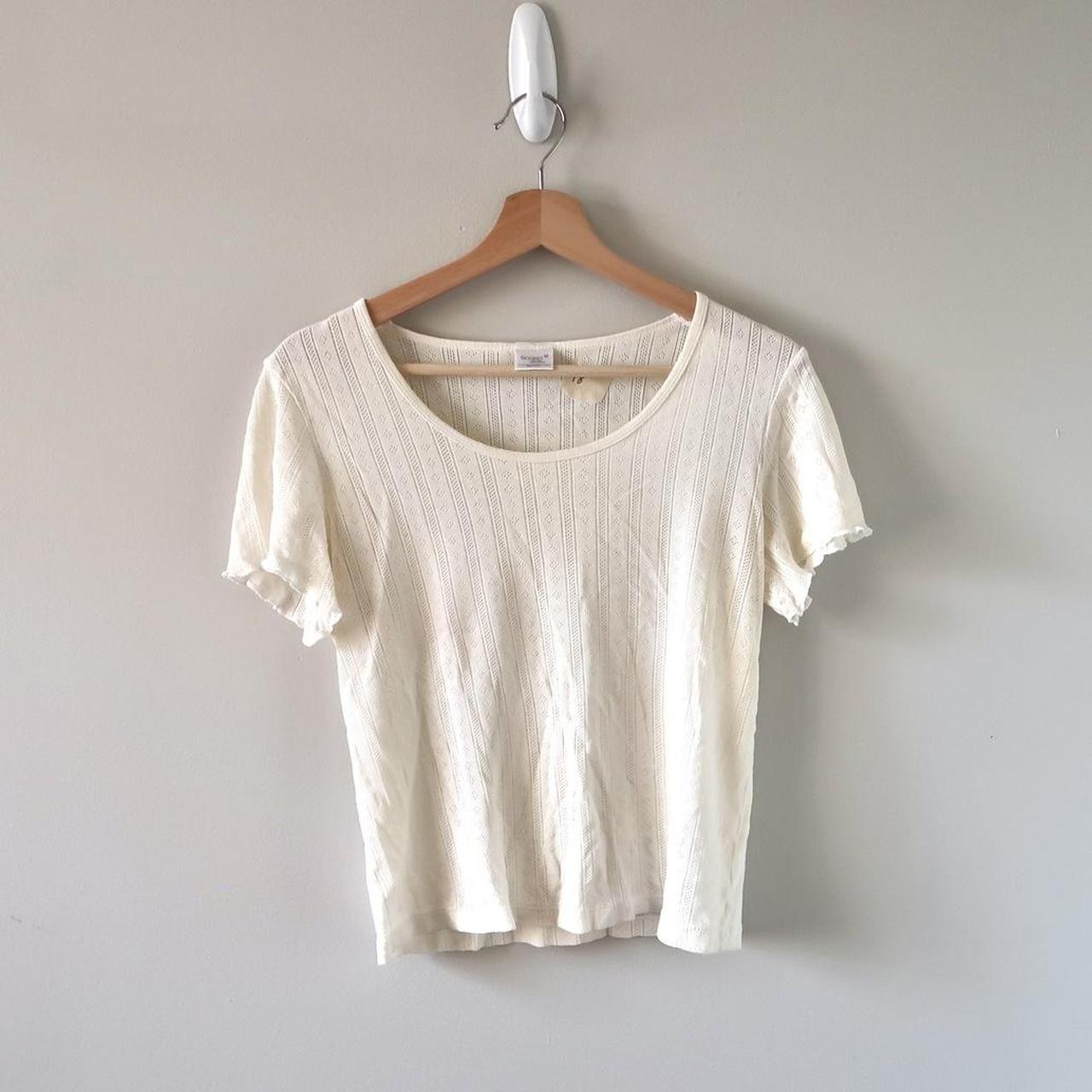 Women's Cream and White T-shirt | Depop