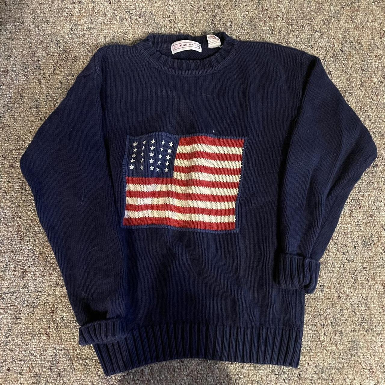 vintage navy blue American flag sweater // size... - Depop