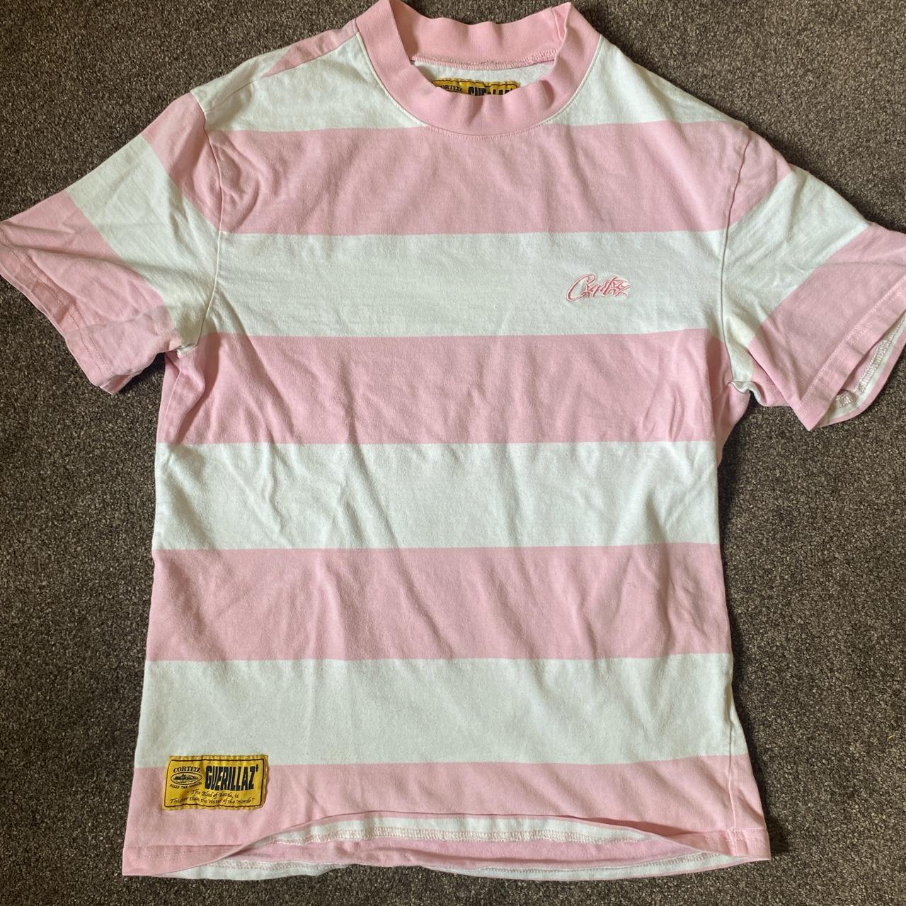 Cortiez pink striped tee Small chest embroidered... - Depop