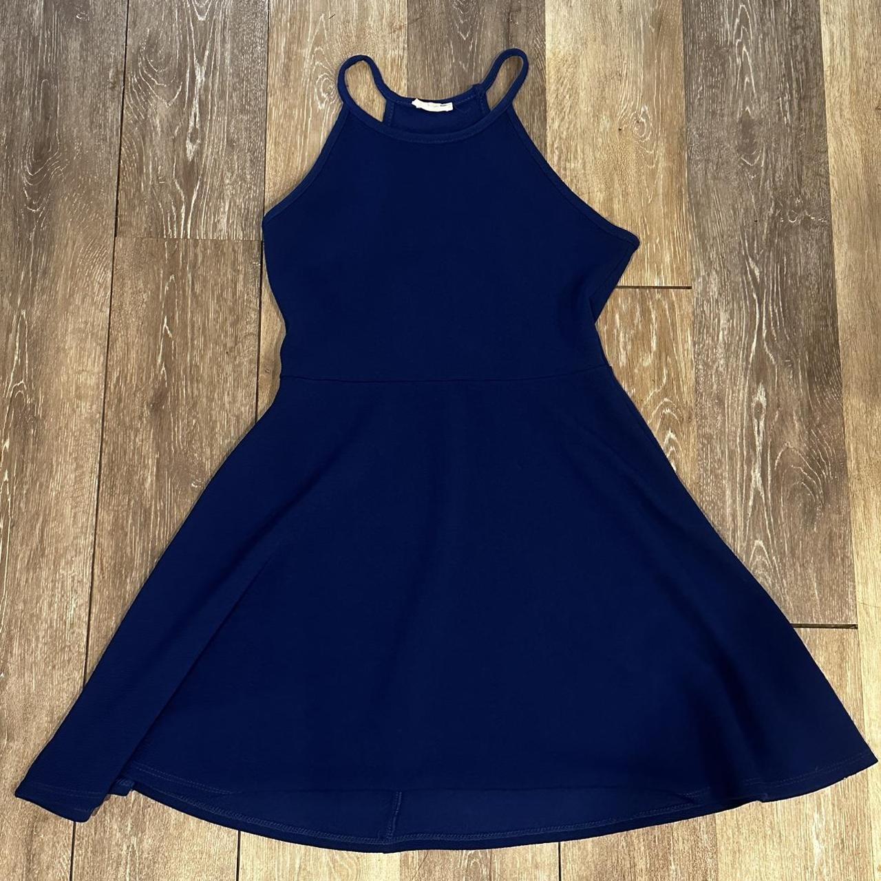 adorable blue halter dress! size: L never worn... - Depop