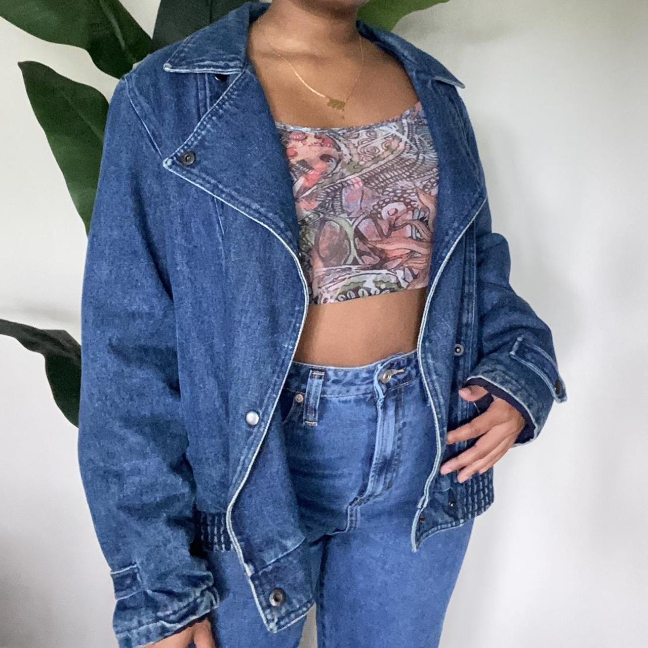 Denim 80s-90s style lined jacket 🌱 Great condition... - Depop