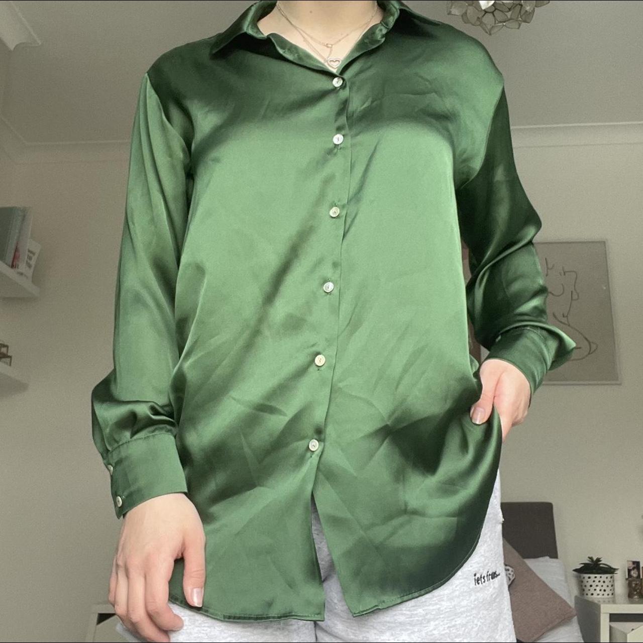 Zara, green satin shirt, only worn once! Depop