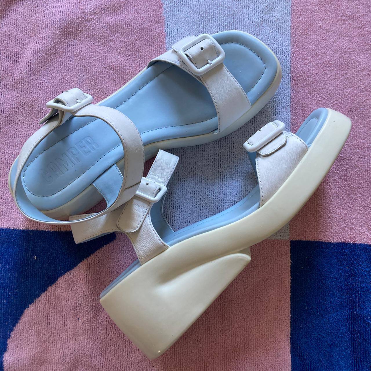 camper white sandals