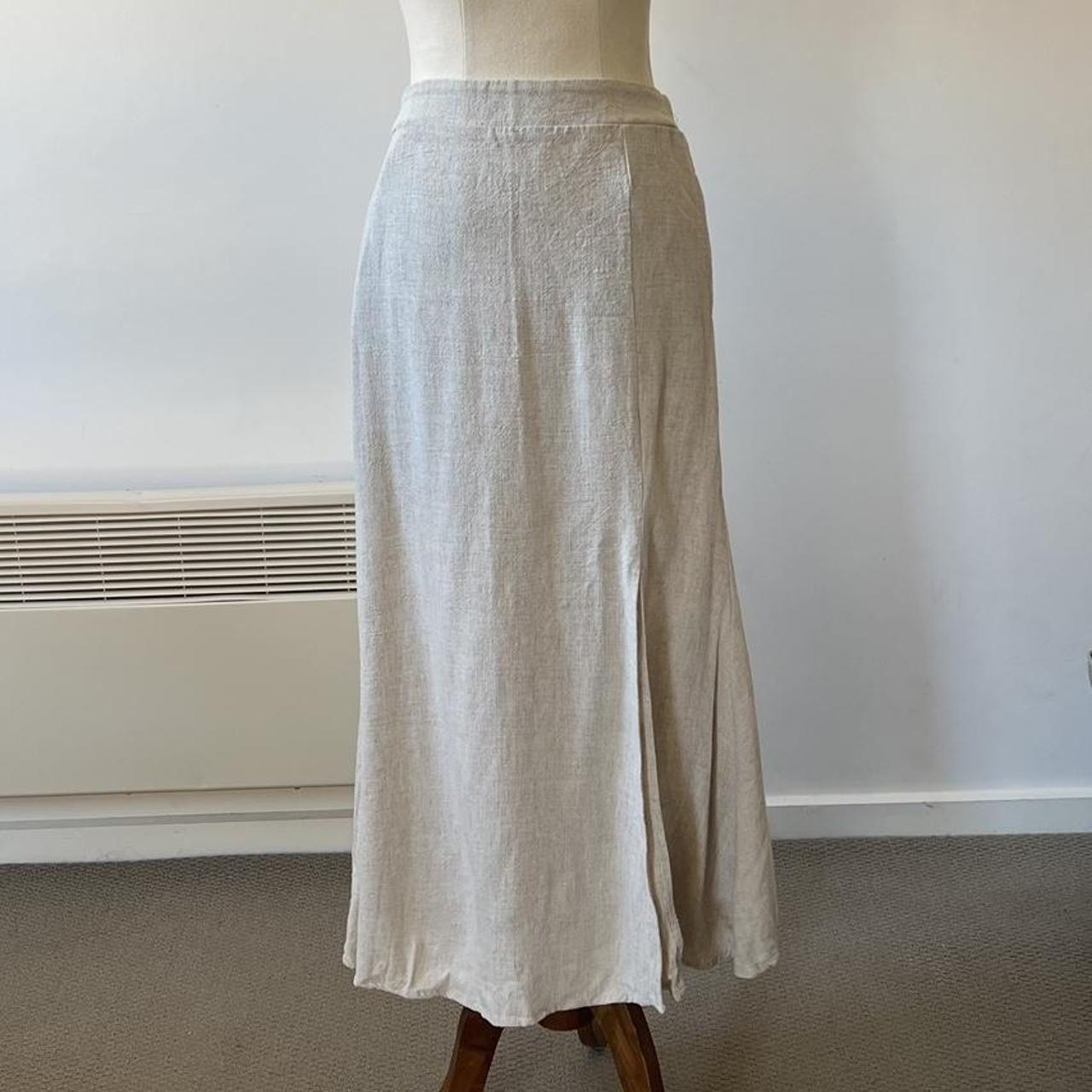 LINEN SKIRT WITH SIDE SLIT Elasticated waistband... - Depop