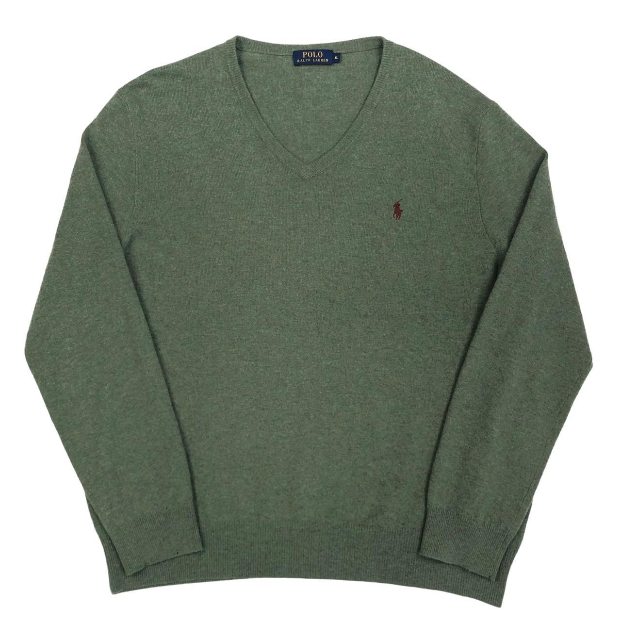 Ralph Lauren V Neck Merino Wool Jumper Green Brand:... - Depop