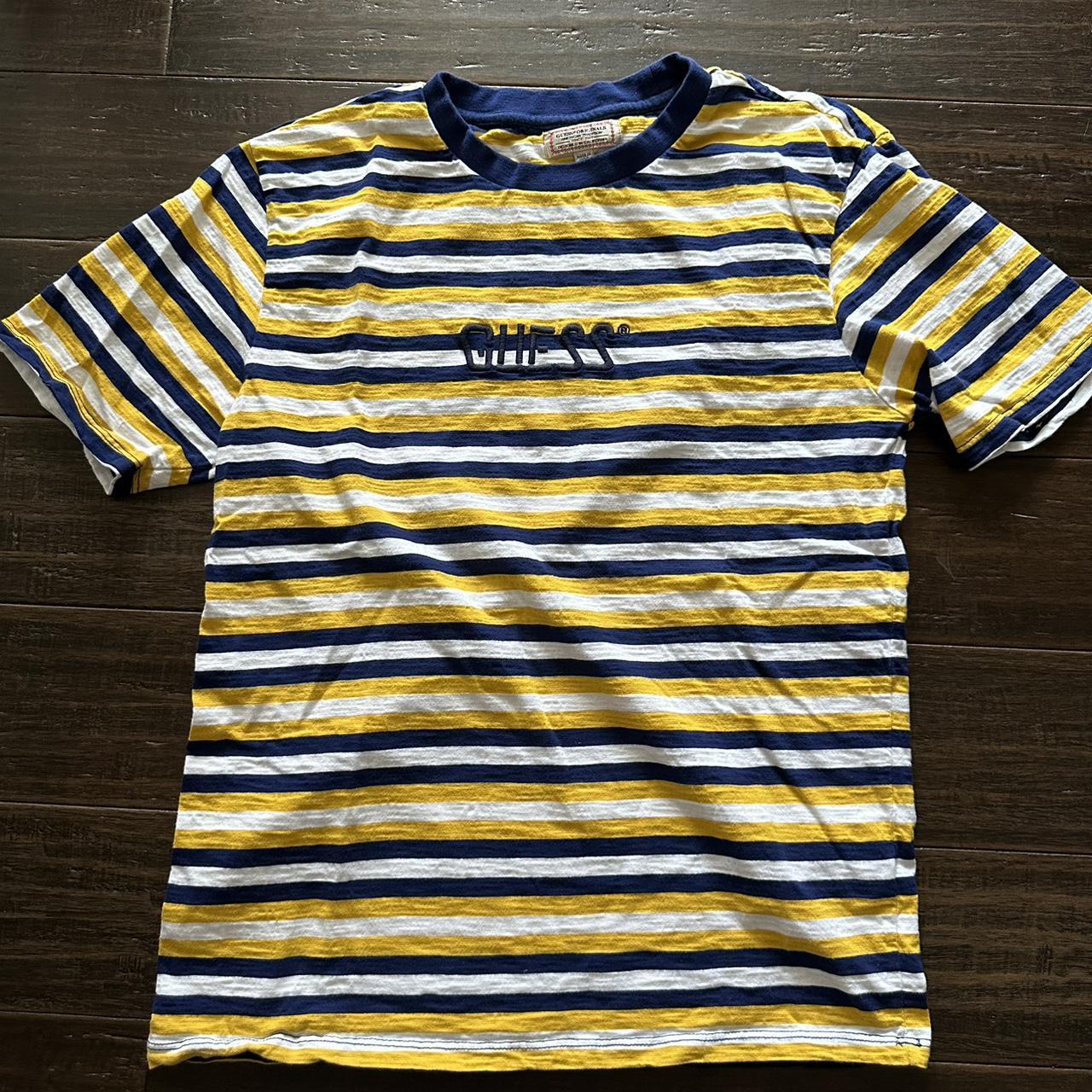 Blue and yellow striped guess shirt online