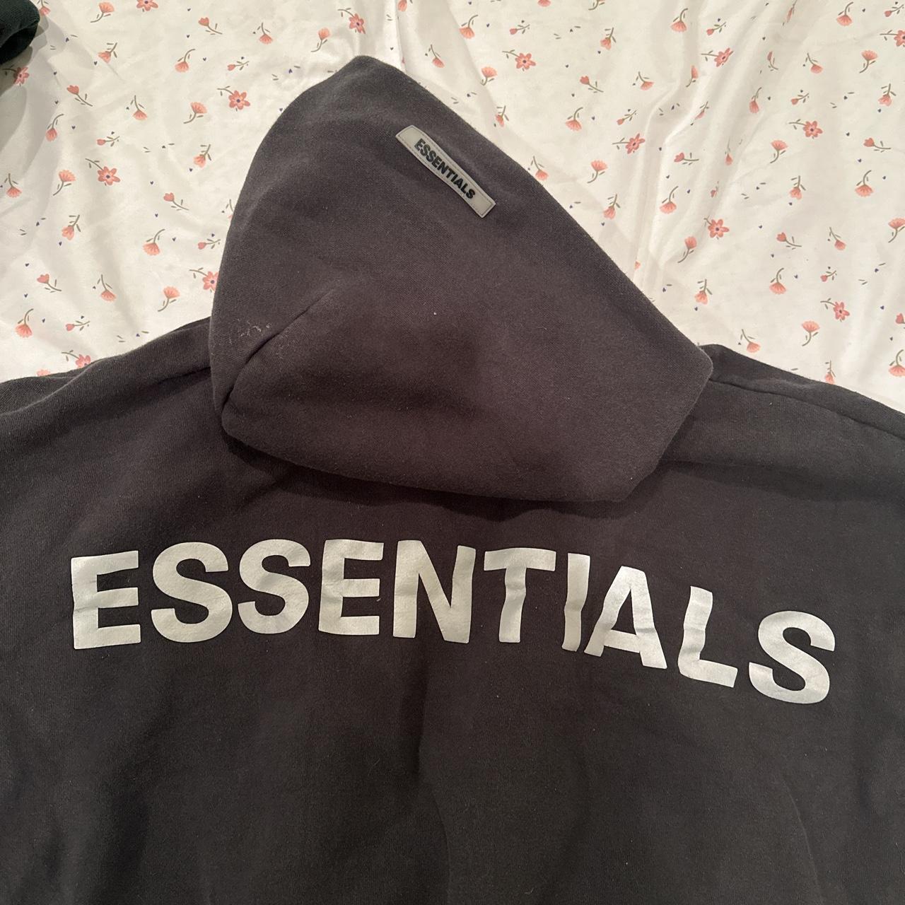 essentials black hoodie reflective lettering Depop
