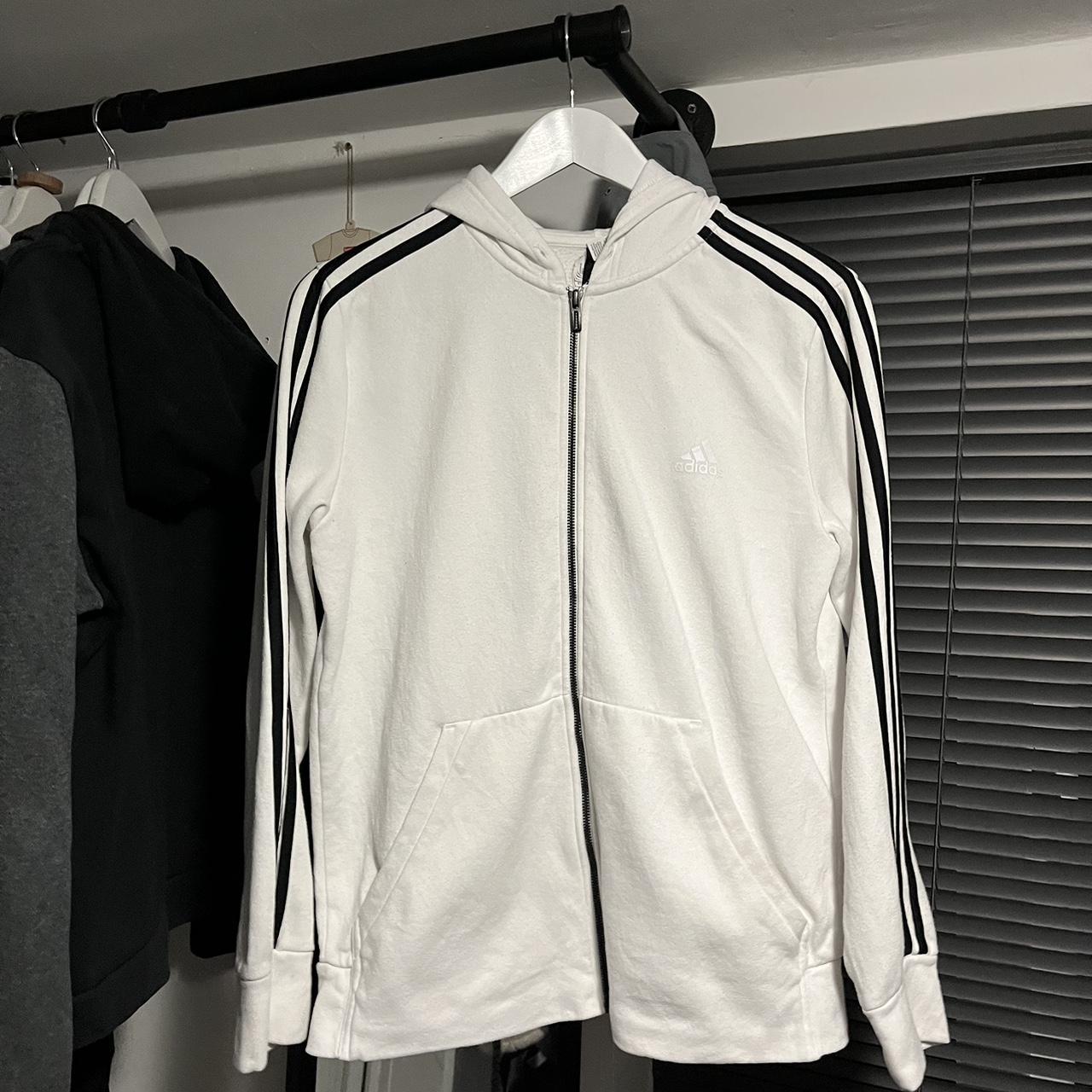 Vintage Adidas white zip up hoodie Great condition... - Depop