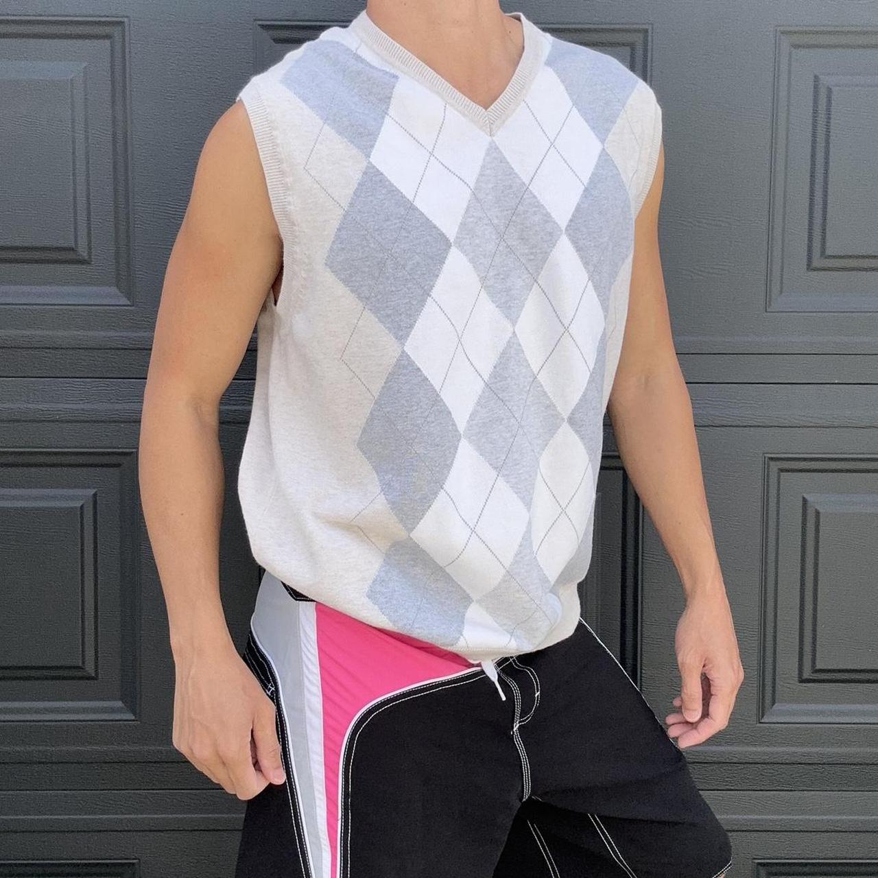 Vintage y2k Mens sleeveless Jersey with argyle - Depop