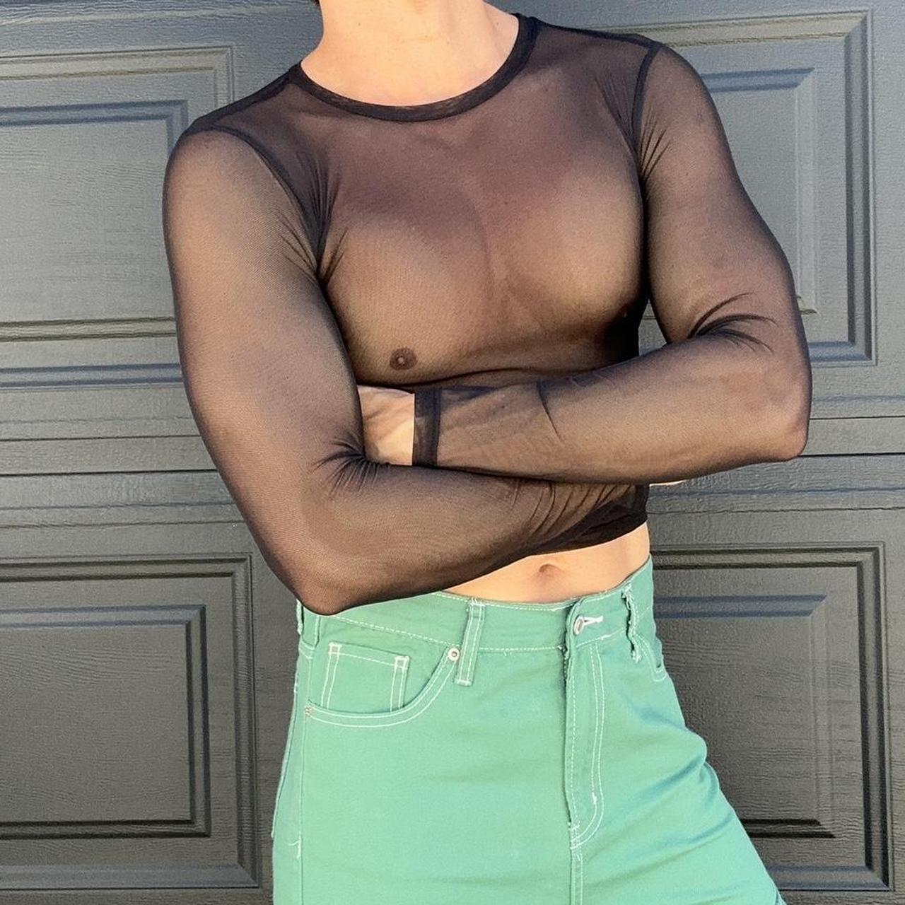 Stretchy mesh long sleeve top Fits like 2nd... - Depop