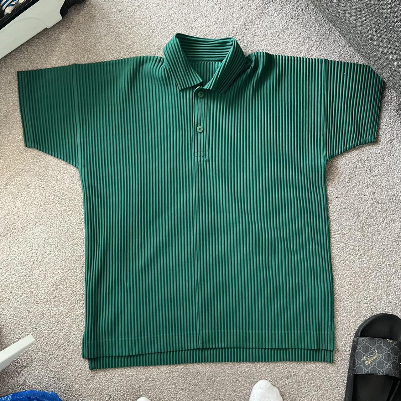 Homme Pliss Issey Miyake Green Half Sleeve Shirt Depop