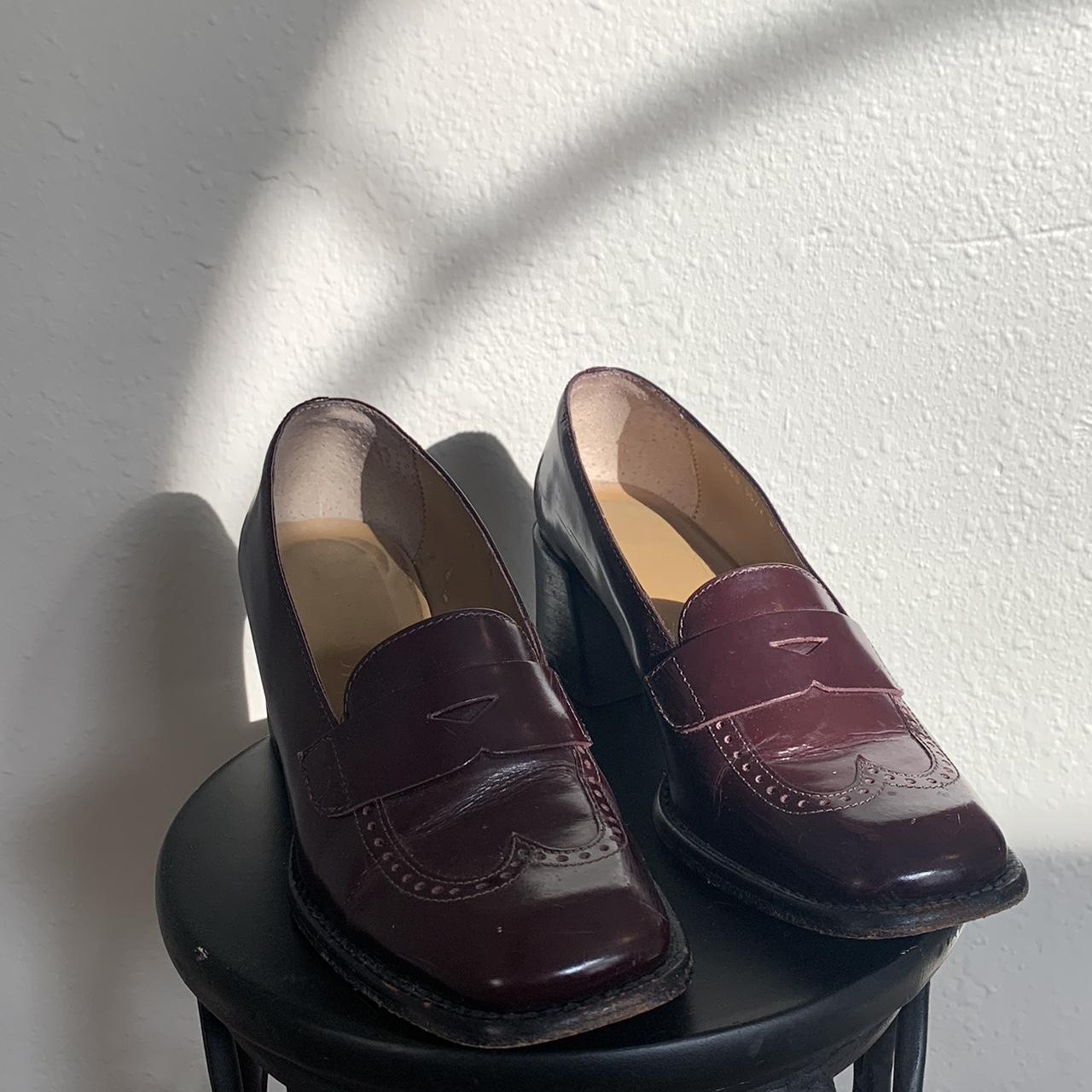 Vintage Franco Sarto Burgundy Loafer Block Heels... - Depop