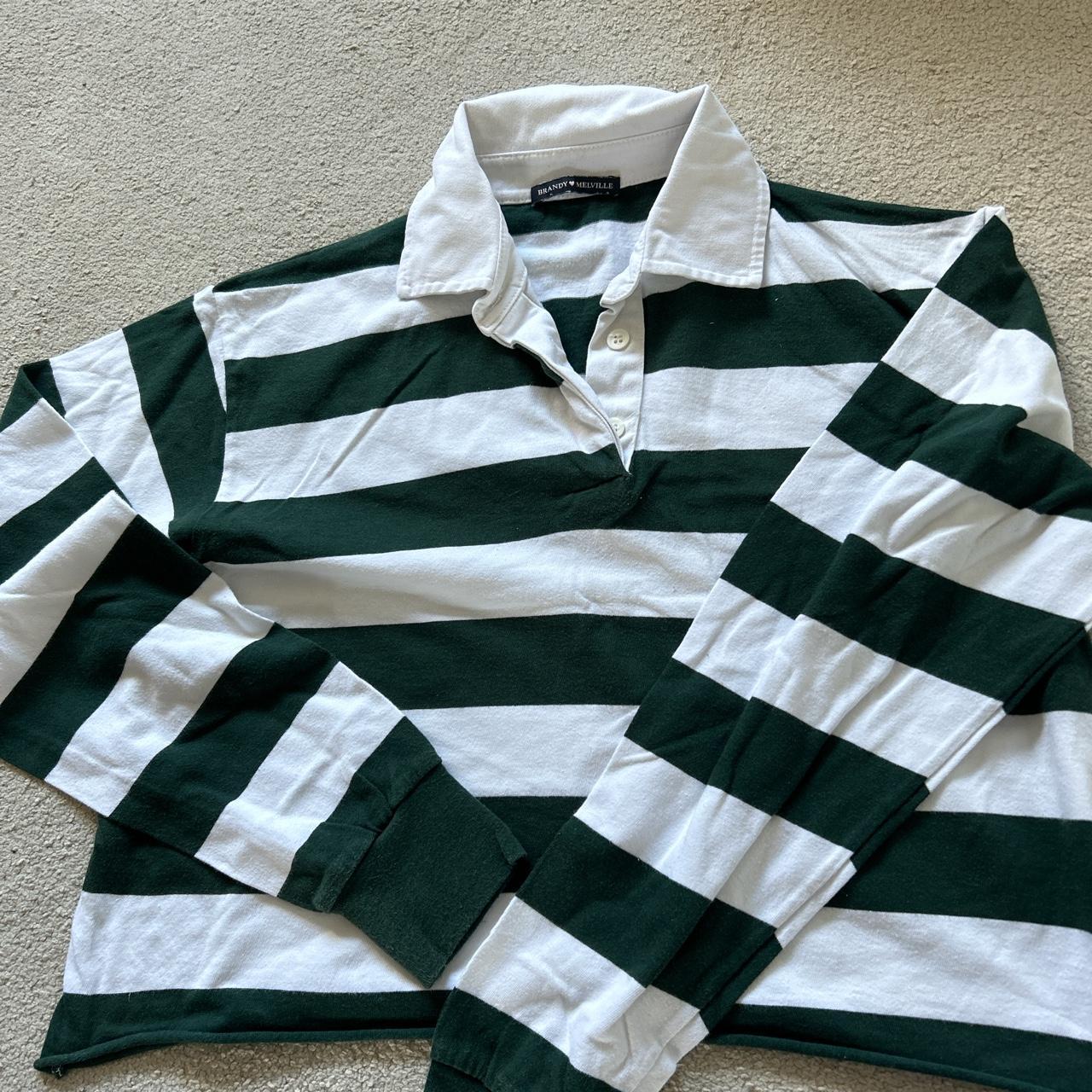 Brandy Melville green / white stripe rugby shirt Depop