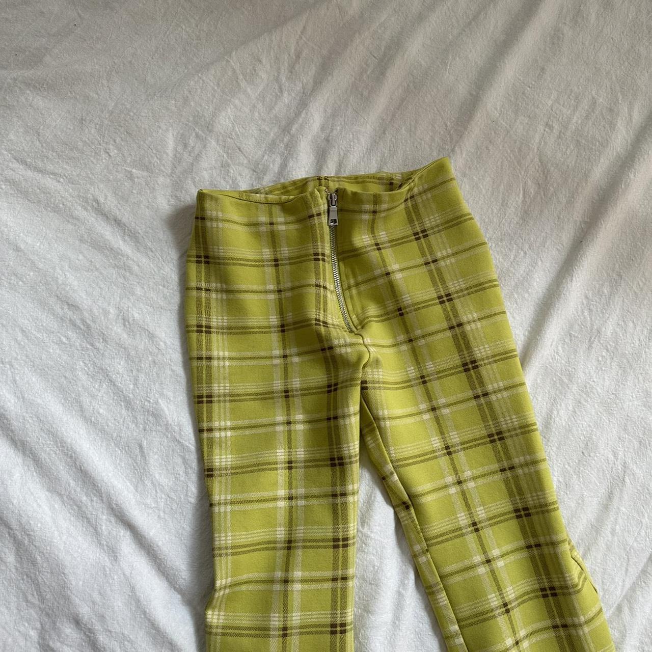 Neon green plaid store pants