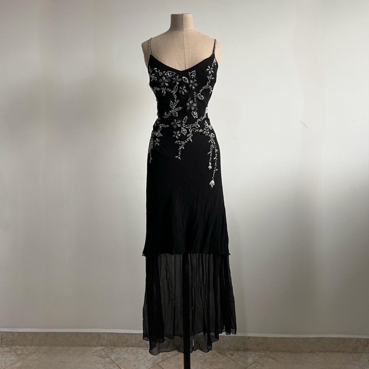 90s vintage black floral beaded gown prom dress ☆... - Depop