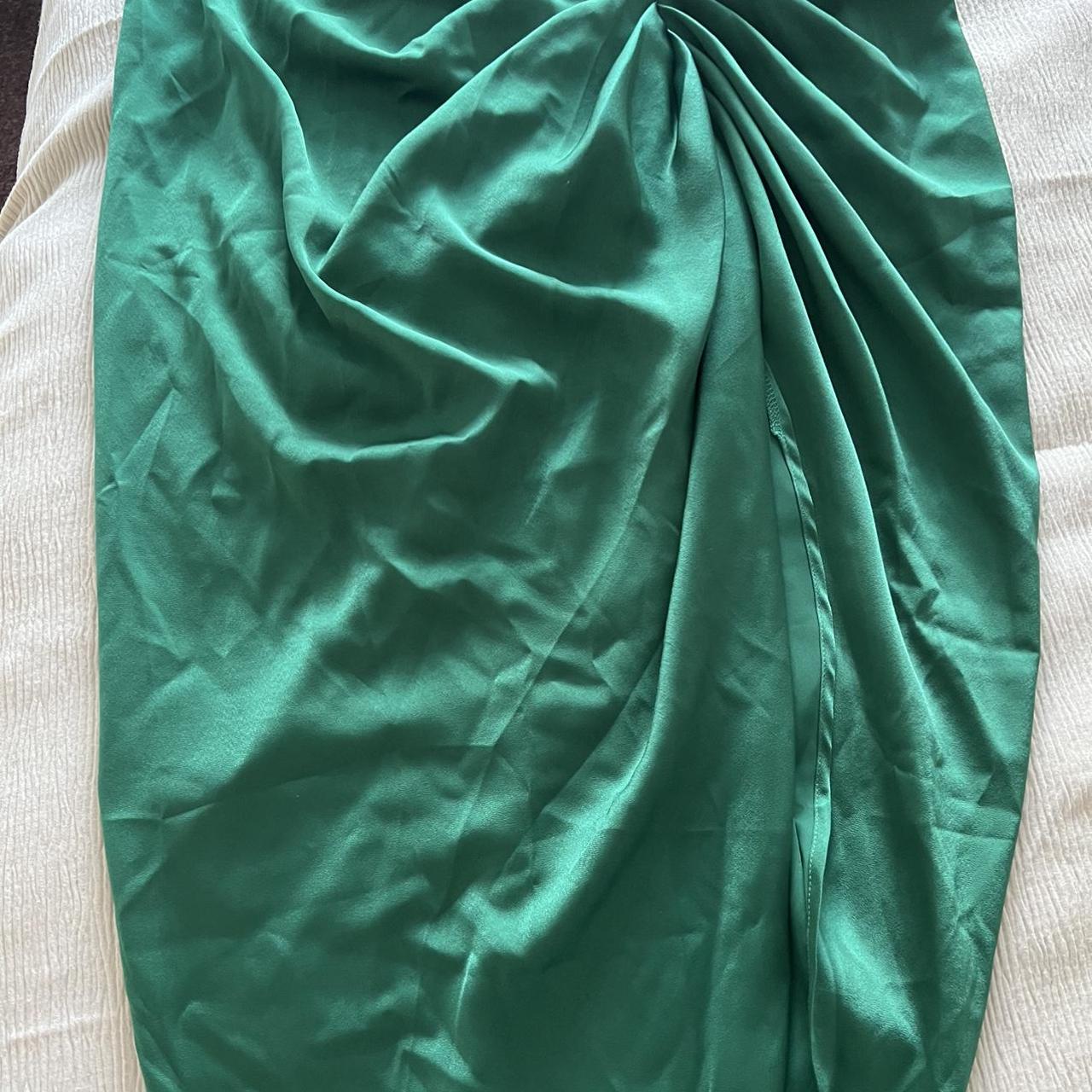 SHEIN Ruched midi skirt Green Satin #midiskirt... - Depop