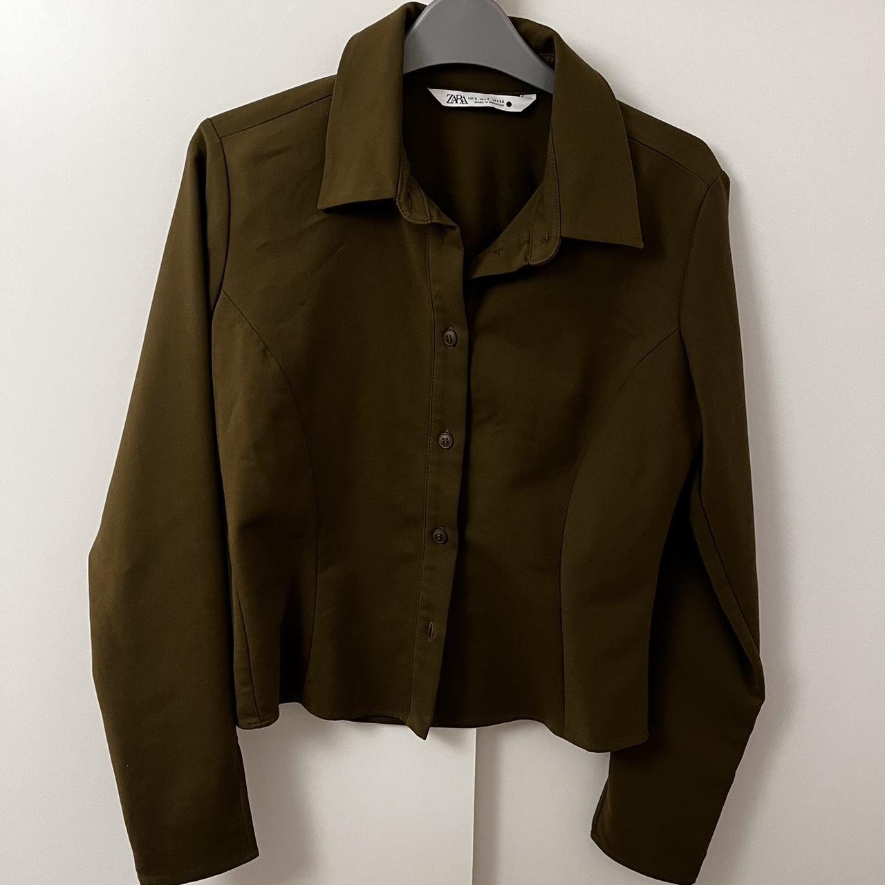 Zara khaki button up shirt Stretchy fabric Depop