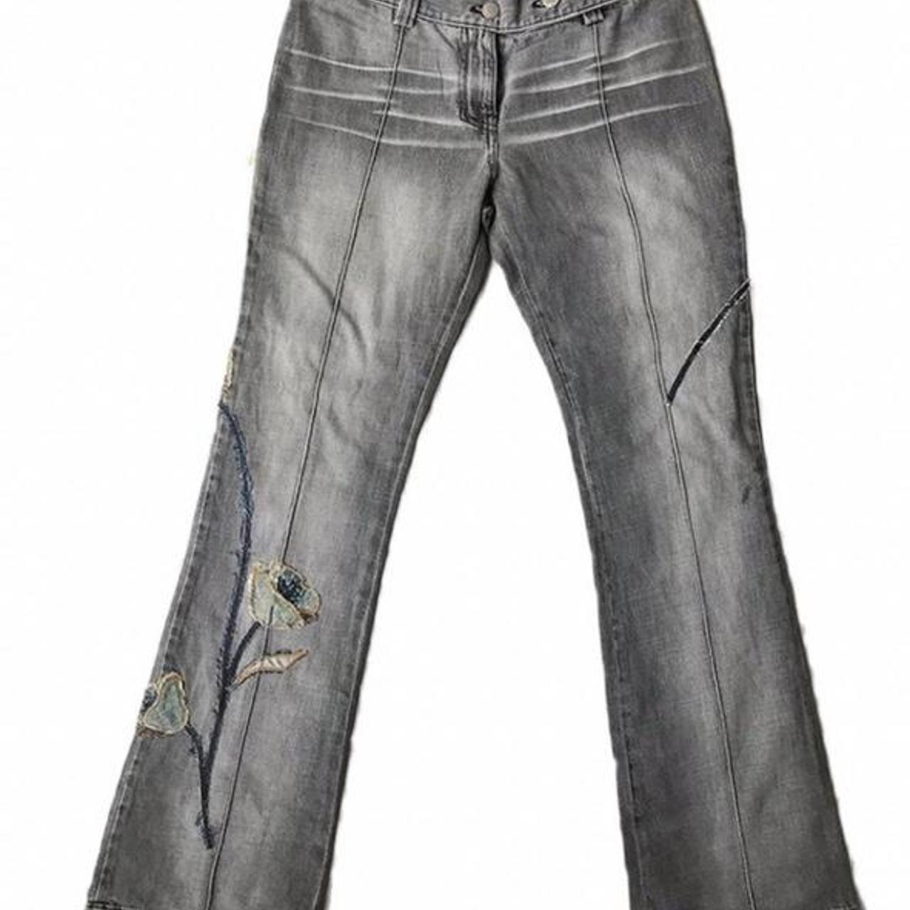 Miss Sixty low rise grey jeans with navy and yellow... - Depop