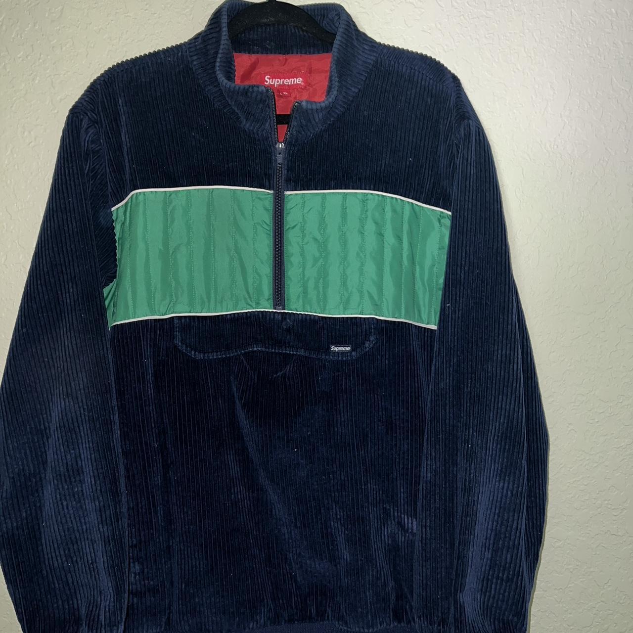 Supreme pullover half zip Corduroy navy blue and... - Depop