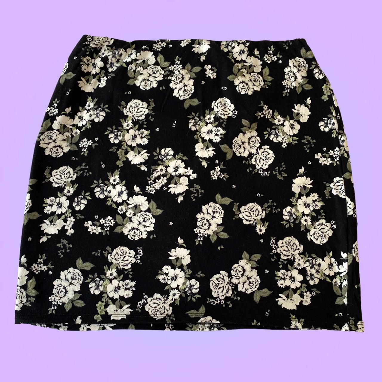 Black Floral Pencil Skirt 🦦 Colour: black with... - Depop