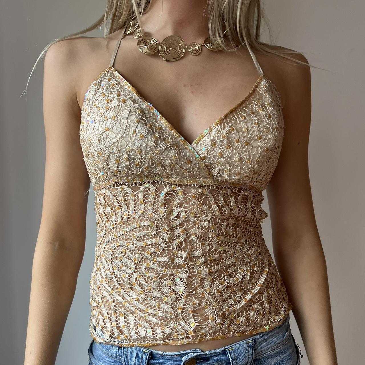 Delicate Cream Floral Lace See-Through Cami Top - Depop