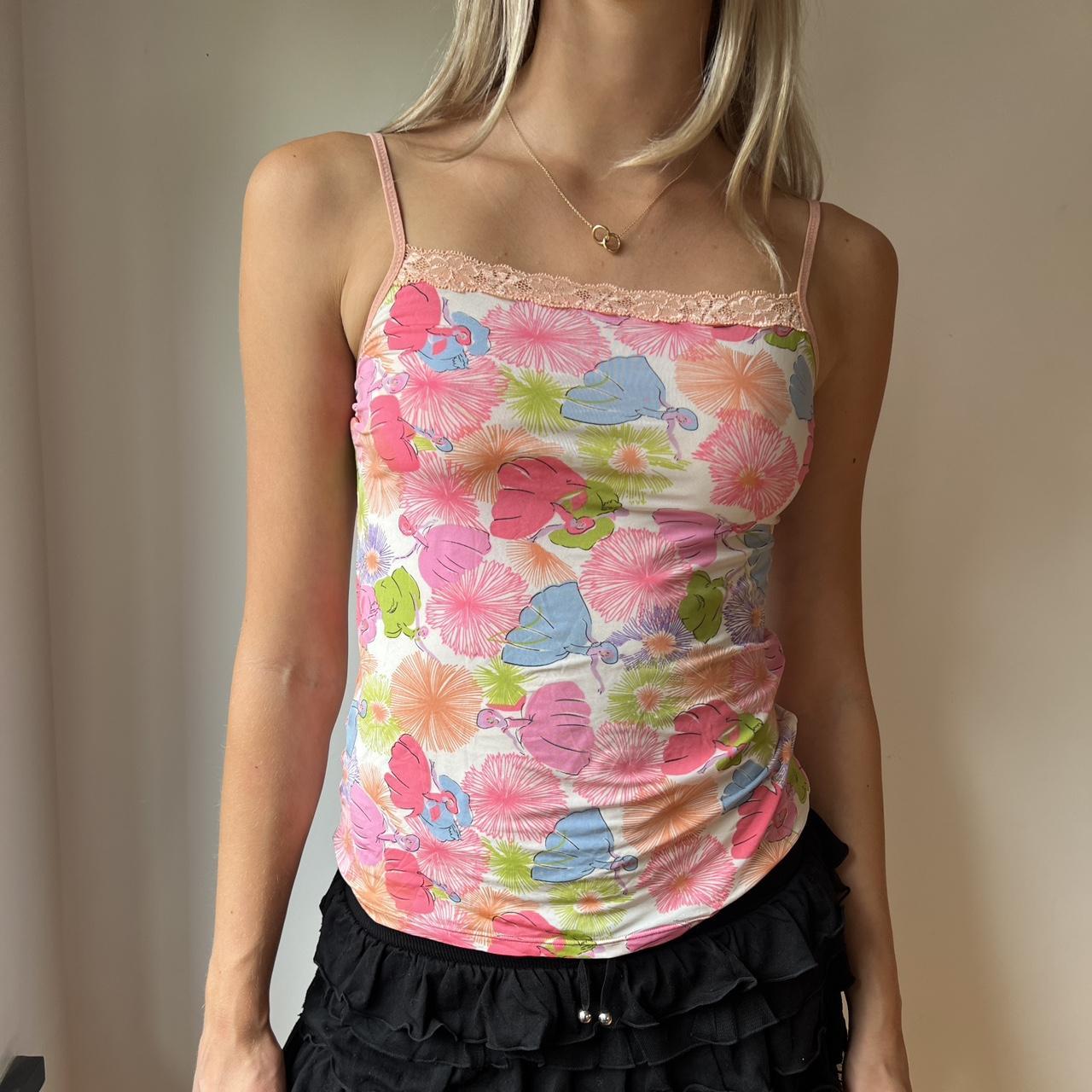 vintage 2000s summer multicoloured pink mesh flower | Depop